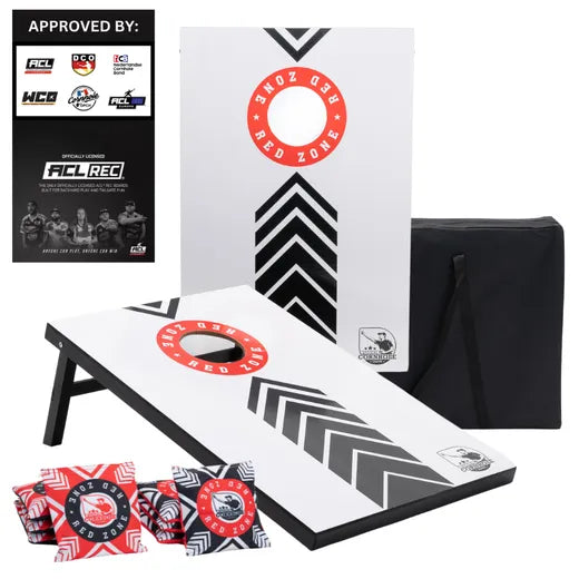 Komplettes Cornhole-Set 90x60 - Red Zone - 2x4 Cornhole Bags - Inkl. Tragetasche. Freizeit-Sets Wicked Wood Games