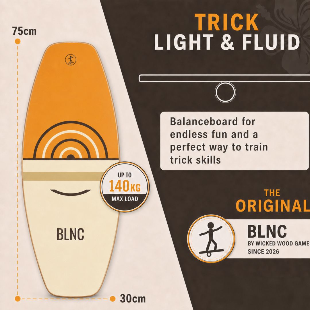 BLNC Balance Boards - TRICK Style - SUNSET Design - Incl Roller Balance Boards Wicked Wood Games