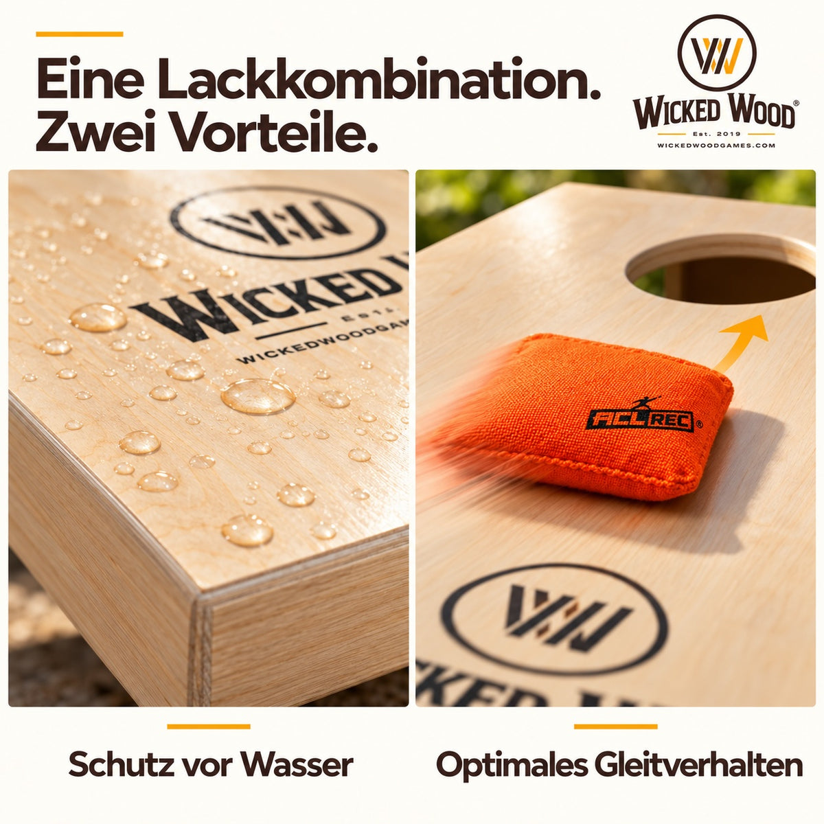 Cornhole Starter Bundle 90x60 – Lackierte Boards, Tragetasche, Tote Bag & Koozie – Wicked Wood Games